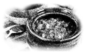 A crock with baked beans